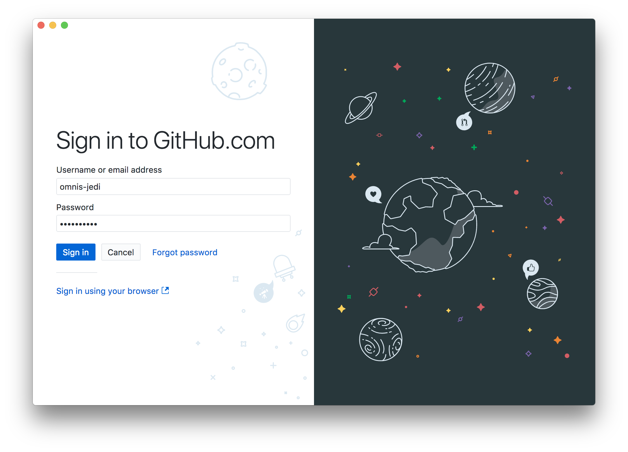 Sign into GitHub Desktop
